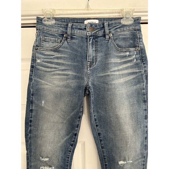 Pistola Womens Mid-Rise Whiskered Distressed Raw Hem Slim Leg Jeans Blue Size 27 - Picture 2 of 12